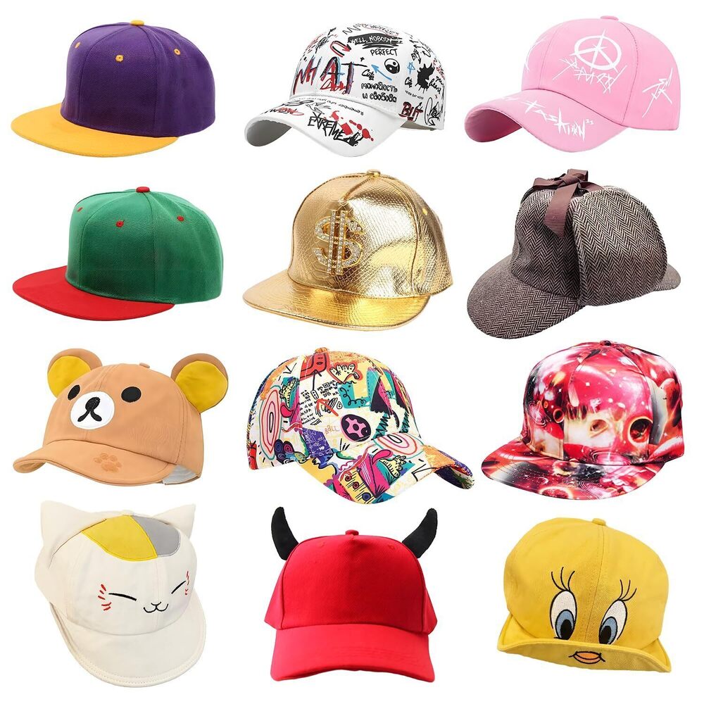 8512 12 Assorted Pattern Funny Party Baseball Caps - Novelty Crazy Party
